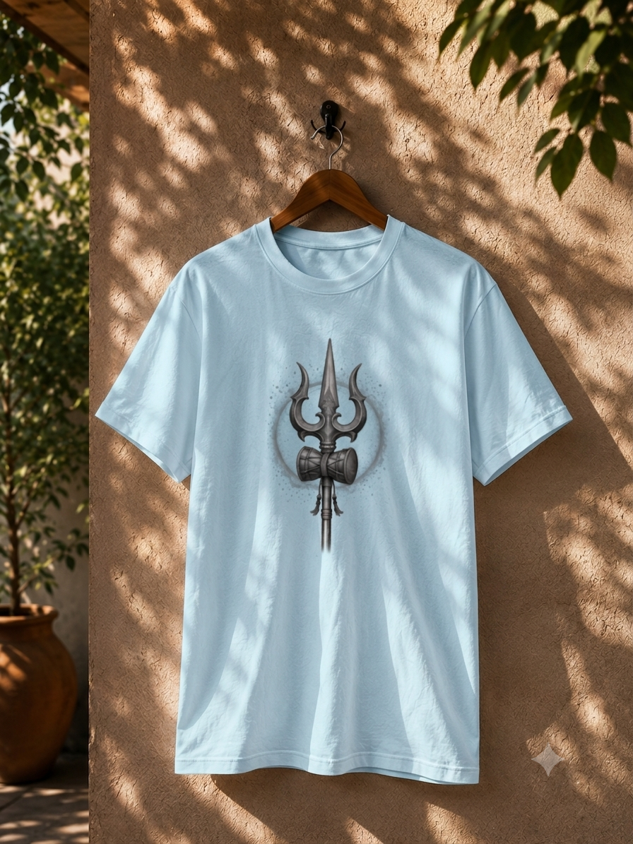 Mahadev Trishul & Damru Graphic T-Shirt | Minimal Lord Shiva Unisex Cotton Tee