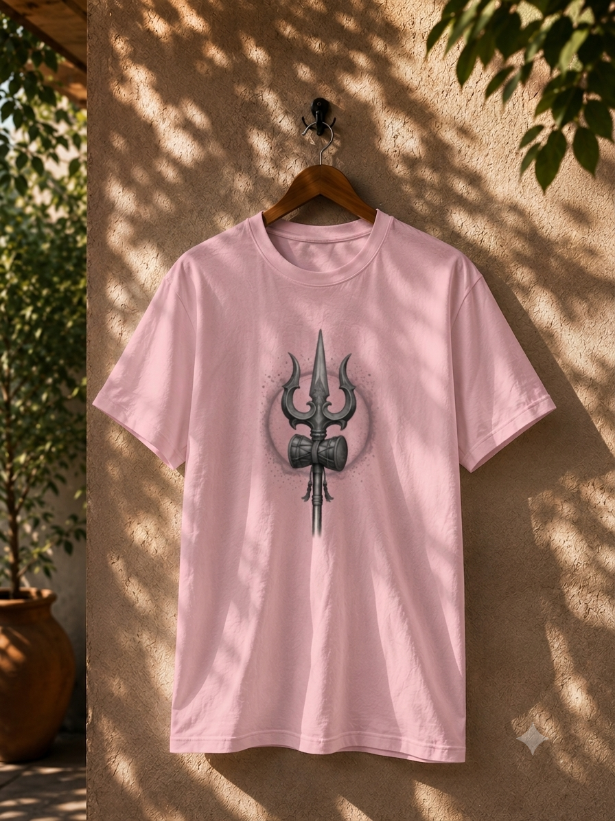 Mahadev Trishul & Damru Graphic T-Shirt | Minimal Lord Shiva Unisex Cotton Tee