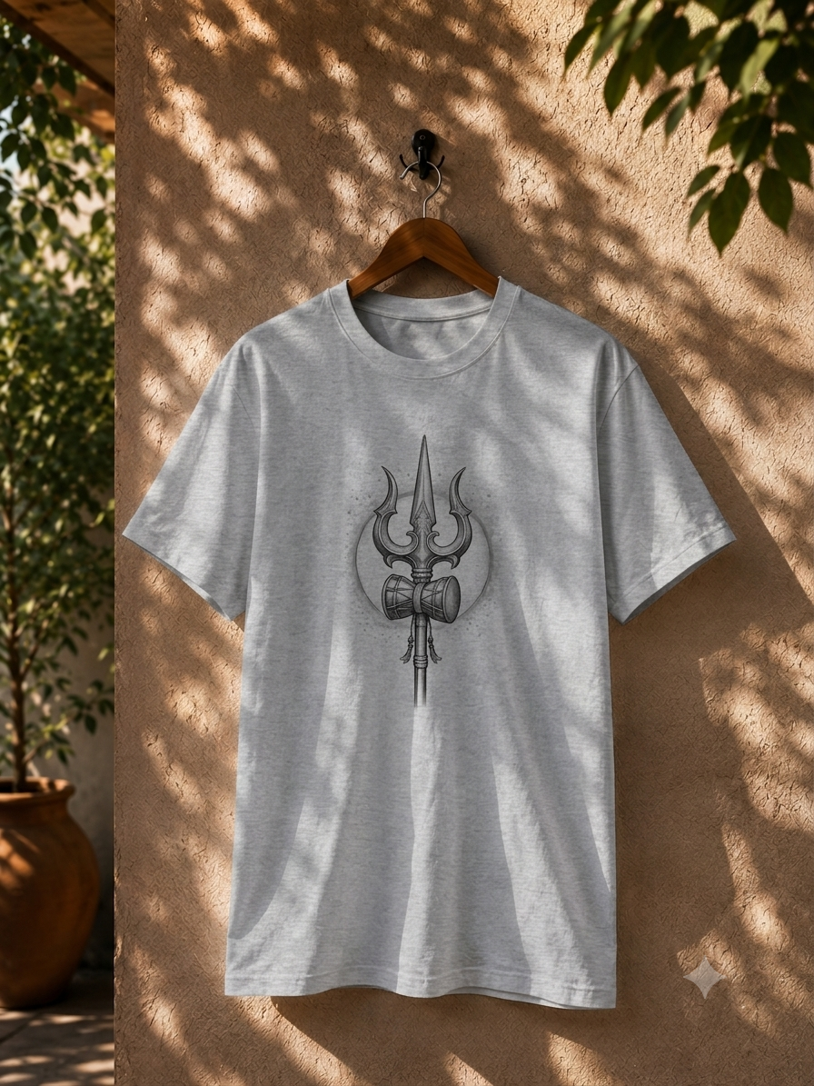 Mahadev Trishul & Damru Graphic T-Shirt | Minimal Lord Shiva Unisex Cotton Tee