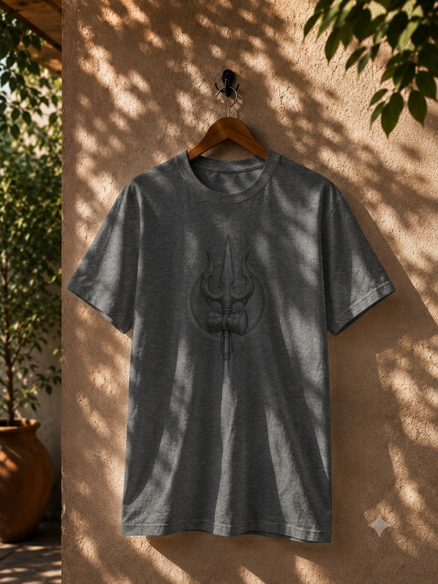 Mahadev Trishul & Damru Graphic T-Shirt | Minimal Lord Shiva Unisex Cotton Tee