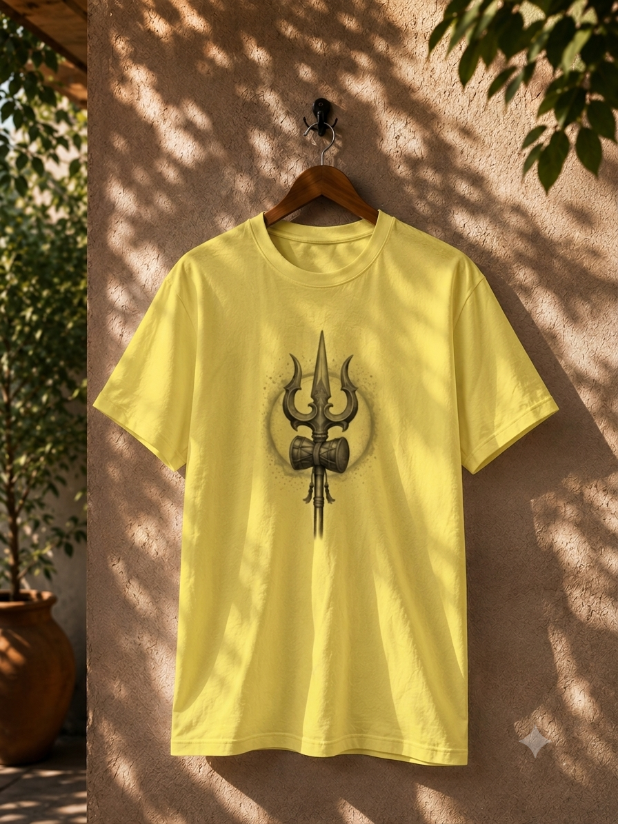 Mahadev Trishul & Damru Graphic T-Shirt | Minimal Lord Shiva Unisex Cotton Tee