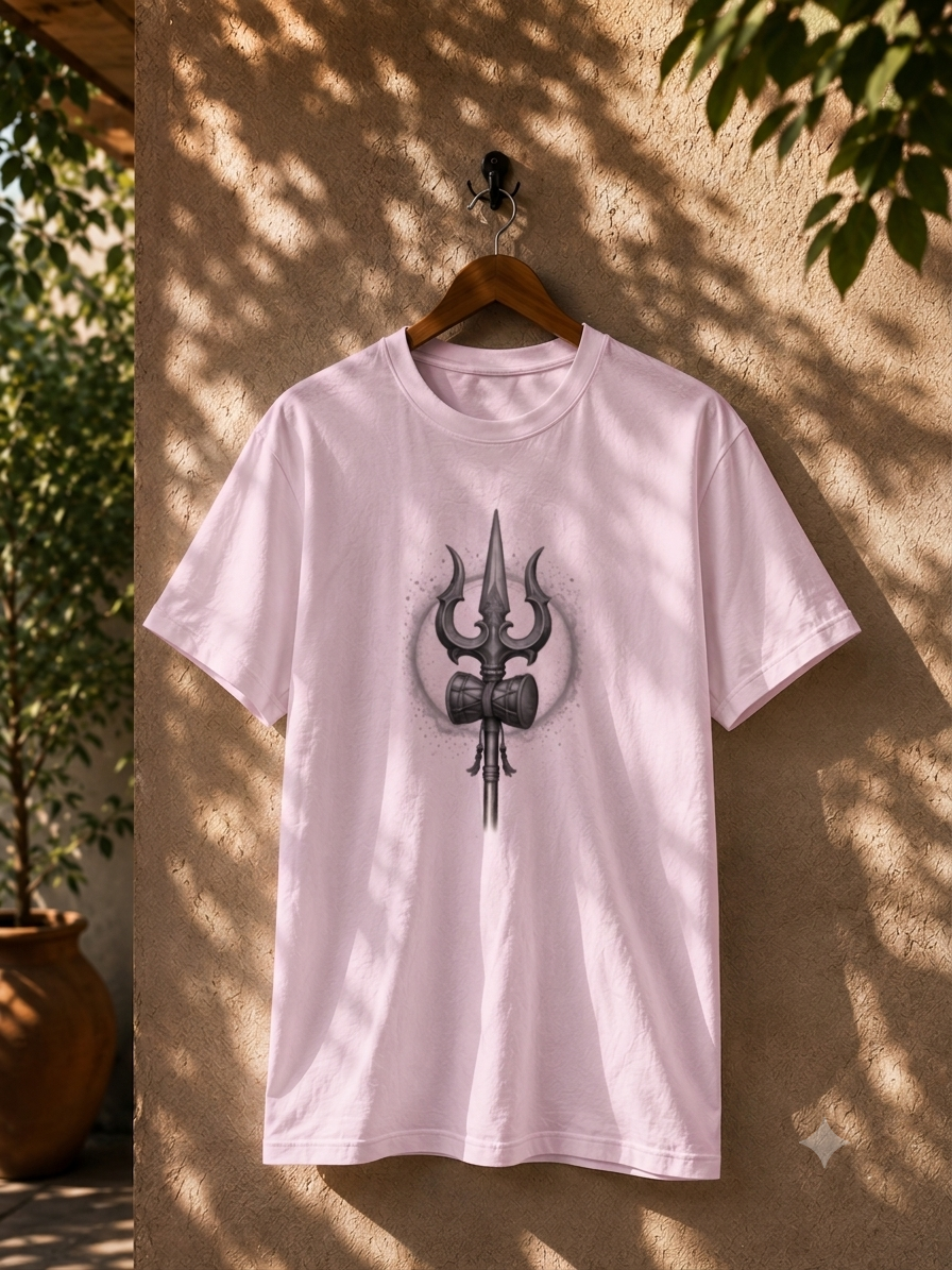 Mahadev Trishul & Damru Graphic T-Shirt | Minimal Lord Shiva Unisex Cotton Tee