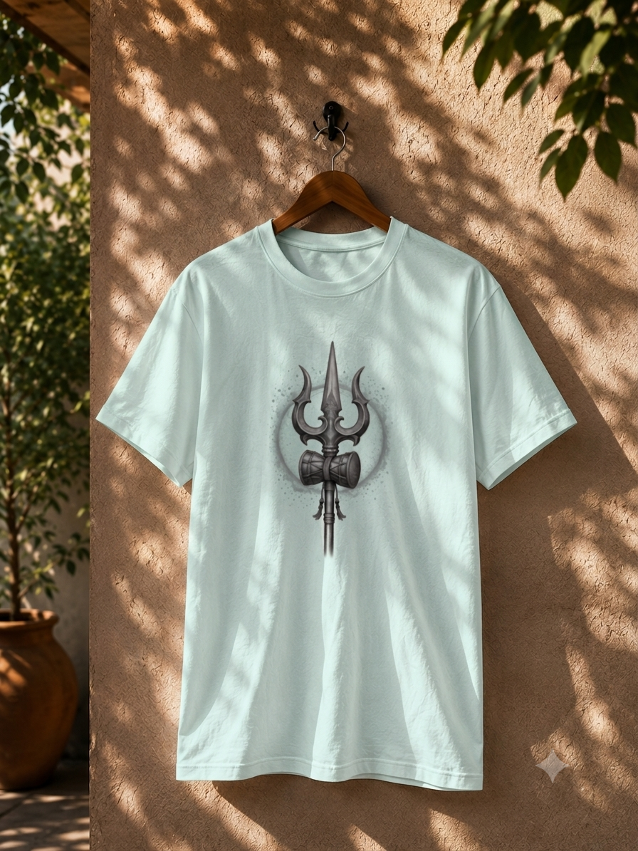 Mahadev Trishul & Damru Graphic T-Shirt | Minimal Lord Shiva Unisex Cotton Tee