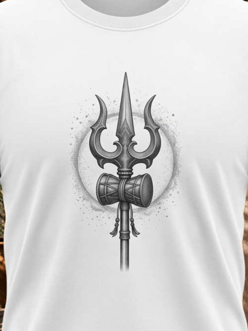 Mahadev Trishul & Damru Graphic T-Shirt | Minimal Lord Shiva Unisex Cotton Tee